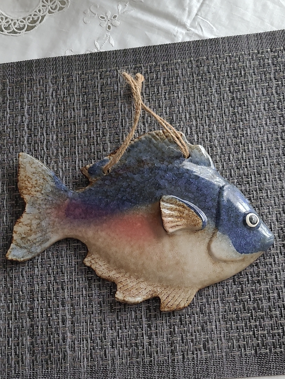 Decorative Ceramic Fish Wall Hanging - Blue, Pink, Cream